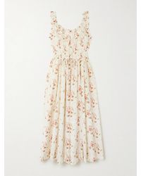 Doen - Emmaretta Tie-Detailed Shirred Floral-Print Organic Cotton Midi Dress - Lyst
