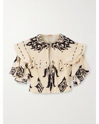 Johanna Ortiz - Influencial Tribes Cropped Ruffled Printed Silk-Chiffon Top - Lyst