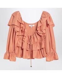 Chloé - Chloã Top With Coral Colour Silk Bow - Lyst
