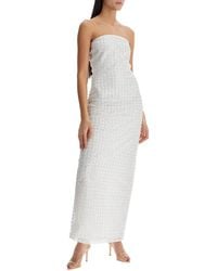 ROTATE BIRGER CHRISTENSEN - Long Cotton Bodycon Dress With Beads Strapless - Lyst