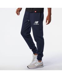 New Balance - Nb Essentials Stacked Logo Sweatpant In Navy Blue Cotton - Lyst