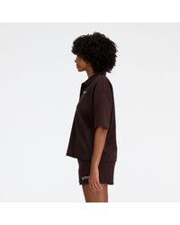 New Balance - Linear heritage french terry collared shirt in nero - Lyst