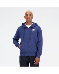 New Balance - Essentials Stacked Logo French Terry Jacket In Blue Cotton Fleece - Lyst