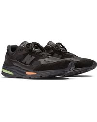 New Balance - Made In Uk London Edition 991v2 In Black/green/orange Suede/mesh - Lyst