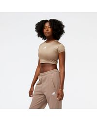 New Balance - Athletics Pearl Cropped T-shirt In Brown Poly Knit - Lyst