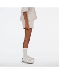 New Balance - Linear Heritage French Terry Short In Grey Cotton Fleece - Lyst