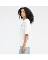New Balance - Linear Heritage Jersey Oversized T-shirt In White Cotton Jersey - Lyst