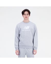 New Balance - Essentials stacked logo french terry crewneck in grigio - Lyst