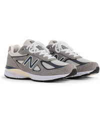 New Balance - Made In Usa 990v4 In Grey/blue Leather - Lyst