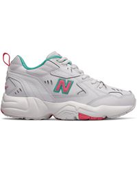 new balance 608 white and pink chunky trainers