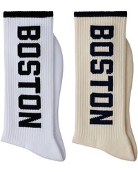 New Balance - Boston Crew Socks 2 Pack In Beige/white/black Cotton - Lyst