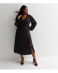 New Look - Plus Size Animal Print Satin Twist Front Midi Dress Curves - Lyst