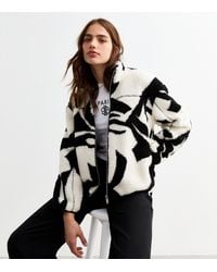 New Look - Abstract Print Zip Up Borg Jacket - Lyst