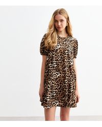 New Look - Leopard Print Short Sleeve Mini Dress - Lyst