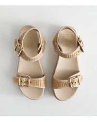 New Look - Wide Fit Cream Raffia Look Strap Flatform Sandals - Lyst