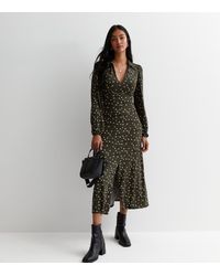 New Look - Spot Collared Split Hem Midaxi Dress - Lyst