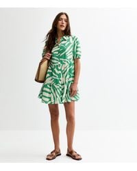 New Look - Abstract Print Tiered Mini Shirt Dress - Lyst