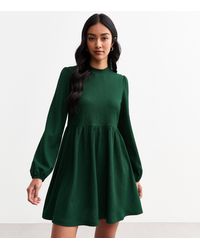 New Look - Dark Funnel Neck Crinkle Textured Mini Dress - Lyst