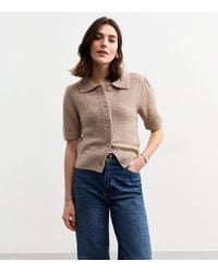 New Look - Button Up Short Sleeve Collared Cardigan - Lyst