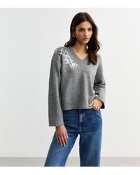 New Look - Sequin Embellished V Neck Jumper - Lyst
