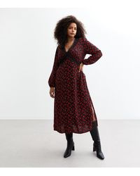 New Look - Plus Size Lace Trim Rose Print Midi Dress Curves - Lyst