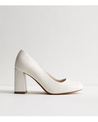 New Look - Wide Fit Leather-Look Rounded Block Heel Court Shoes Vegan - Lyst