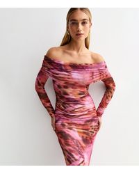 New Look - Butterfly Print Mesh Bardot Midi Dress - Lyst