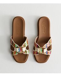 New Look - Wide Fit Multicoloured Raffia Look Wave Pattern Mule Sandals Vegan - Lyst