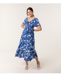 Blue Vanilla - Floral Print Shirred Midi Dress New Look - Lyst