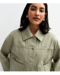 New Look - Cotton Button Up Twill Shacket - Lyst