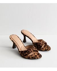 New Look - Leopard Print Heeled Mules Vegan - Lyst