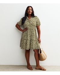 New Look - Plus Size Animal Print Crinkle Texture Mini Shirt Dress Curves - Lyst