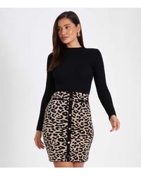 Quiz - Leopard Print Skirt Knitted Dress New Look - Lyst