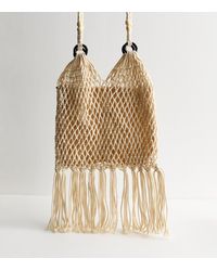 New Look - Stone Tasselled Macrame Tote - Lyst
