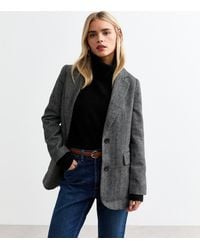 New Look - Petite Boxy Herringbone Blazer - Lyst