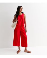 New Look - Linen Blend Crop Wide Leg Trousers - Lyst