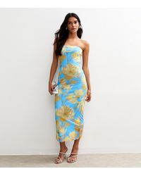 New Look - Floral Print Mesh Bandeau Midi Dress - Lyst
