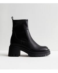 New Look - Leather-Look Chunky Block Heel Chelsea Boots - Lyst