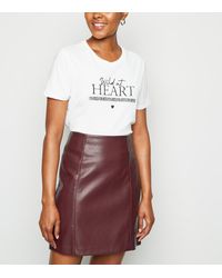 New Look Burgundy Coated Leather-look Mini Skirt - White