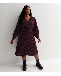 New Look - Plus Size Animal Print Puff Sleeve Midi Dress Curves - Lyst