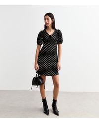 New Look - Patterned Peter Pan Collar Mini Dress - Lyst