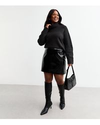 New Look - Plus Size Vinyl Faux Leather A-Line Mini Skirt Curves - Lyst