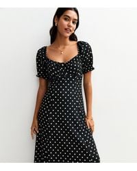 New Look - Spot Print Crinkle Texture Milkmaid Midi Dress - Lyst