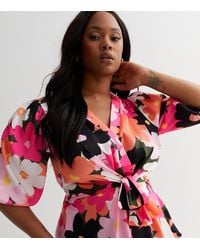 New Look - Plus Size Floral Tie Front Top Curves - Lyst