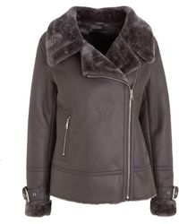 New Look Dark Grey Faux Fur Lined Leather-look Aviator Jacket