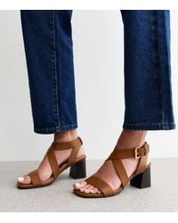 New Look - Wide Fit Faux Leather Crossover Strap Heeled Sandals Vegan - Lyst