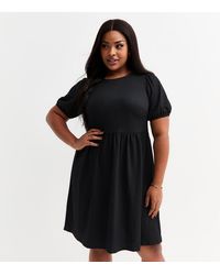 New Look - Plus Size Crinkled Bow Back Mini Smock Dress Curves - Lyst