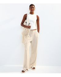 New Look - Stripe Linen Look Wide Leg Trousers - Lyst
