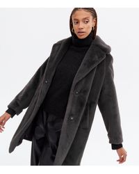New Look Faux Fur Long Coat - Grey