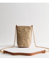 New Look - Diamante Embellished Raffia Look Crossbody Phone Bag - Lyst